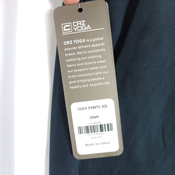 NWT CRZ Yoga Mens 38x30 Navy Blue Golf Golfing Performance Pockets Chino Pants - Picture 2 of 7
